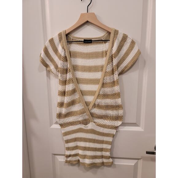 Wet Seal V Neck striped sweater tan and white - Picture 1 of 6